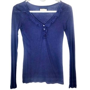 Aerie Long Sleeve Shirt Royal Blue with Ruffles at the Collar Size XS
